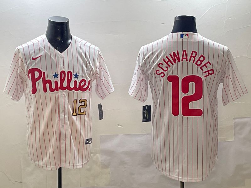 Men Philadelphia Phillies #12 Schwarber White stripe Game 2025 Nike MLB Jersey style 2